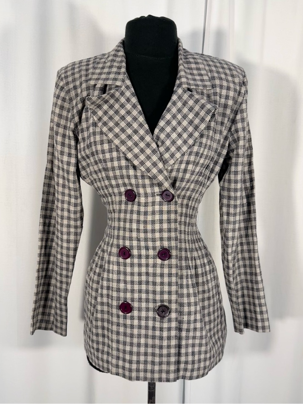 Vintage Alyn Paige Plaid Linen Blend Blazer